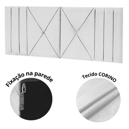 Cabeceira Estofada Casal 1,40cm Branco Corino Tóquio Quarto Decoração Lisa - 3