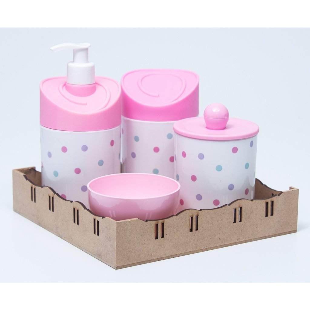 Kit Higiene Baby Poa Rosa C/bandeja Quadrada Crua - 1