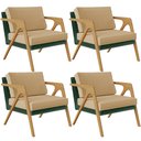 Ver imagem 1 de Kit 04 Poltronas Decorativas Sala Estar Pietra L02 Facto Verde Musgo Linho Bege Escuro - Lyam Decor