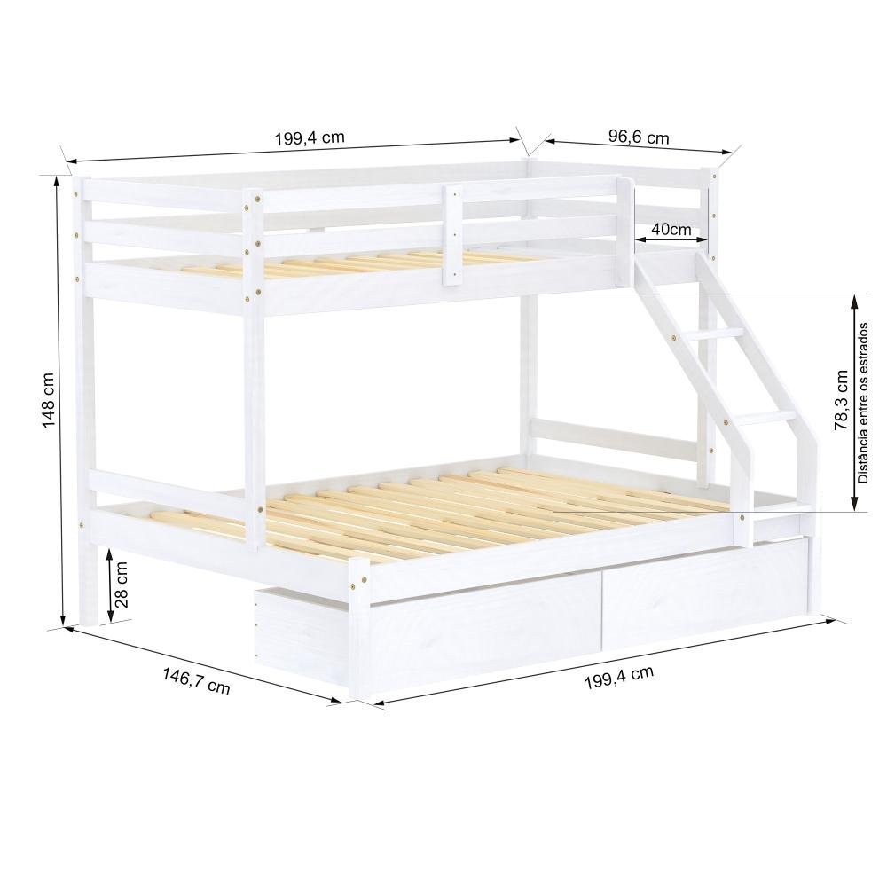 Beliche Casal/Solteiro Slim com 02 Gavetas Madeira Maciça Branco Housin - 4