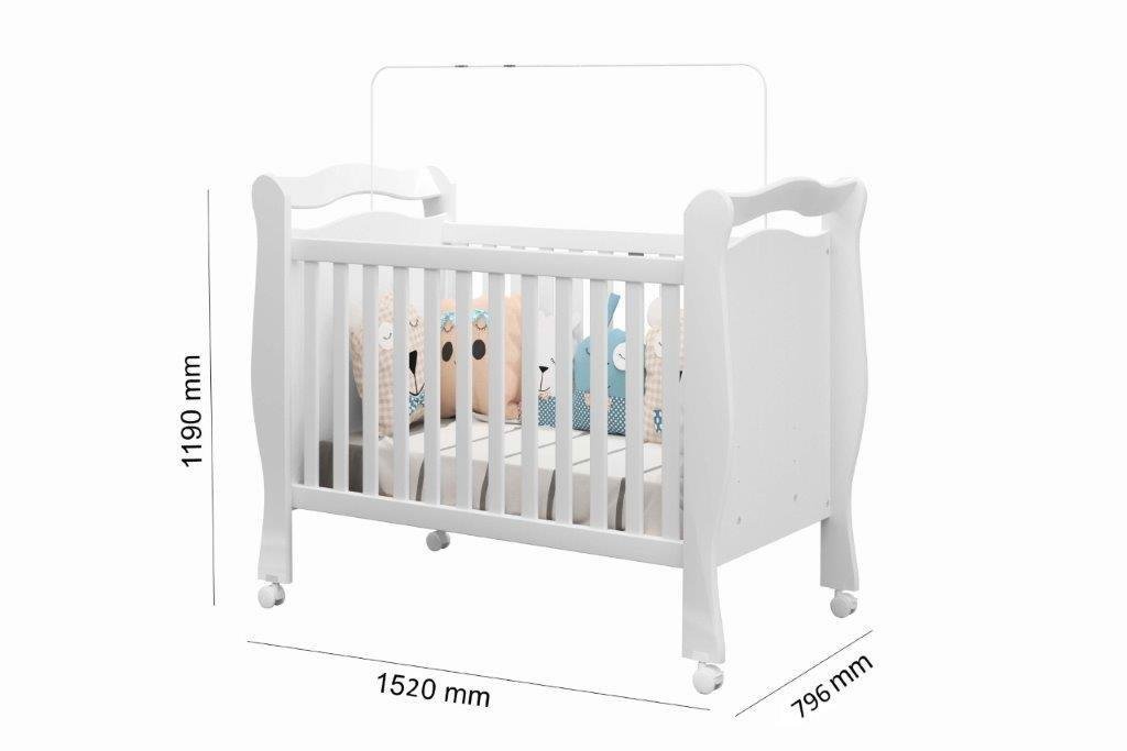 Berço Mini Cama Americano AL 3 em 1 Com Rodinhas 3 Reguágens de Altura Cor Branco JA - 3