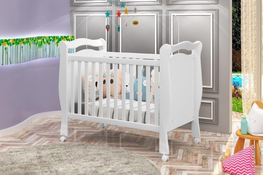 Berço Mini Cama Americano AL 3 em 1 Com Rodinhas 3 Reguágens de Altura Cor Branco JA - 1