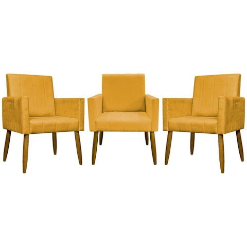 Kit 3 Poltronas Decorativas Confortáveis Mari - Mostarda Suede