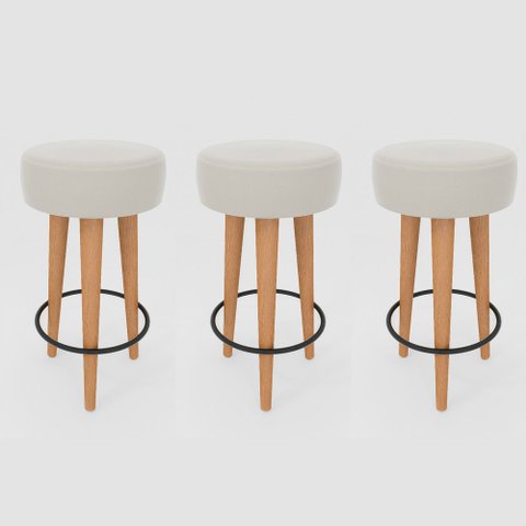 Kit 3 Banqueta Alta Cozinha 70cm Estofada Off-white Madeira Maciça Urban