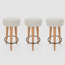 Ver imagem 1 de Kit 3 Banqueta Alta Cozinha 70cm Estofada Off-white Madeira Maciça Urban