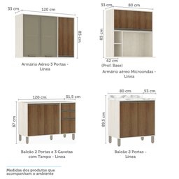 Cozinha Completa Modulada 4 Peças com Vidro Reflecta e Nicho Microondas Linea Luciane Móveis - 4
