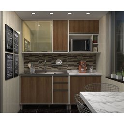 Cozinha Completa Modulada 4 Peças com Vidro Reflecta e Nicho Microondas Linea Luciane Móveis - 1