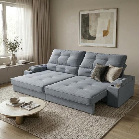 Sofá Santiago 4 Lugares Retrátil e Reclinável 230cm Cinza Linho