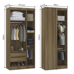 Guarda Roupas Modulado de Canto Reto 2 Peças com 4 Portas Paris Luciane Móveis - 3