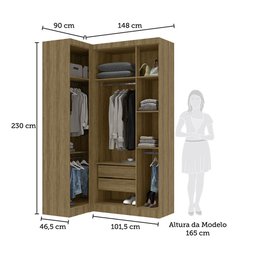 Guarda Roupas Modulado de Canto Reto 2 Peças com 4 Portas Paris Luciane Móveis - 2