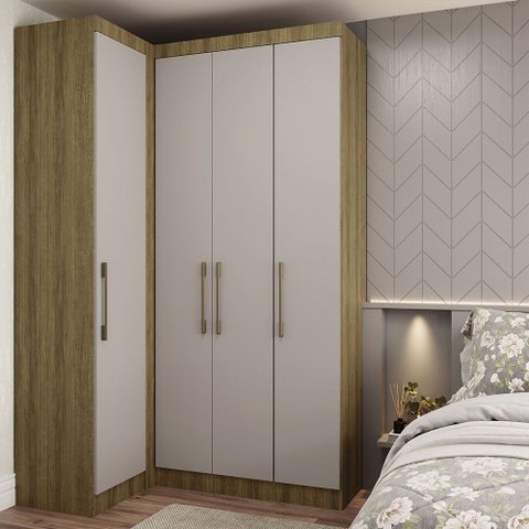 Guarda Roupas Modulado de Canto Reto 2 Peças com 4 Portas Paris Luciane Móveis