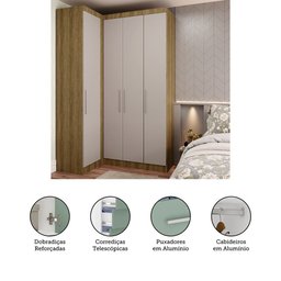 Guarda Roupas Modulado de Canto Reto 2 Peças com 4 Portas Paris Luciane Móveis - 4