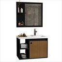 Ver imagem 3 de Conjunto Gabinete para Banheiro 60cm com Espelheira e Cuba Adonis Preto Ripado Ofertamo
