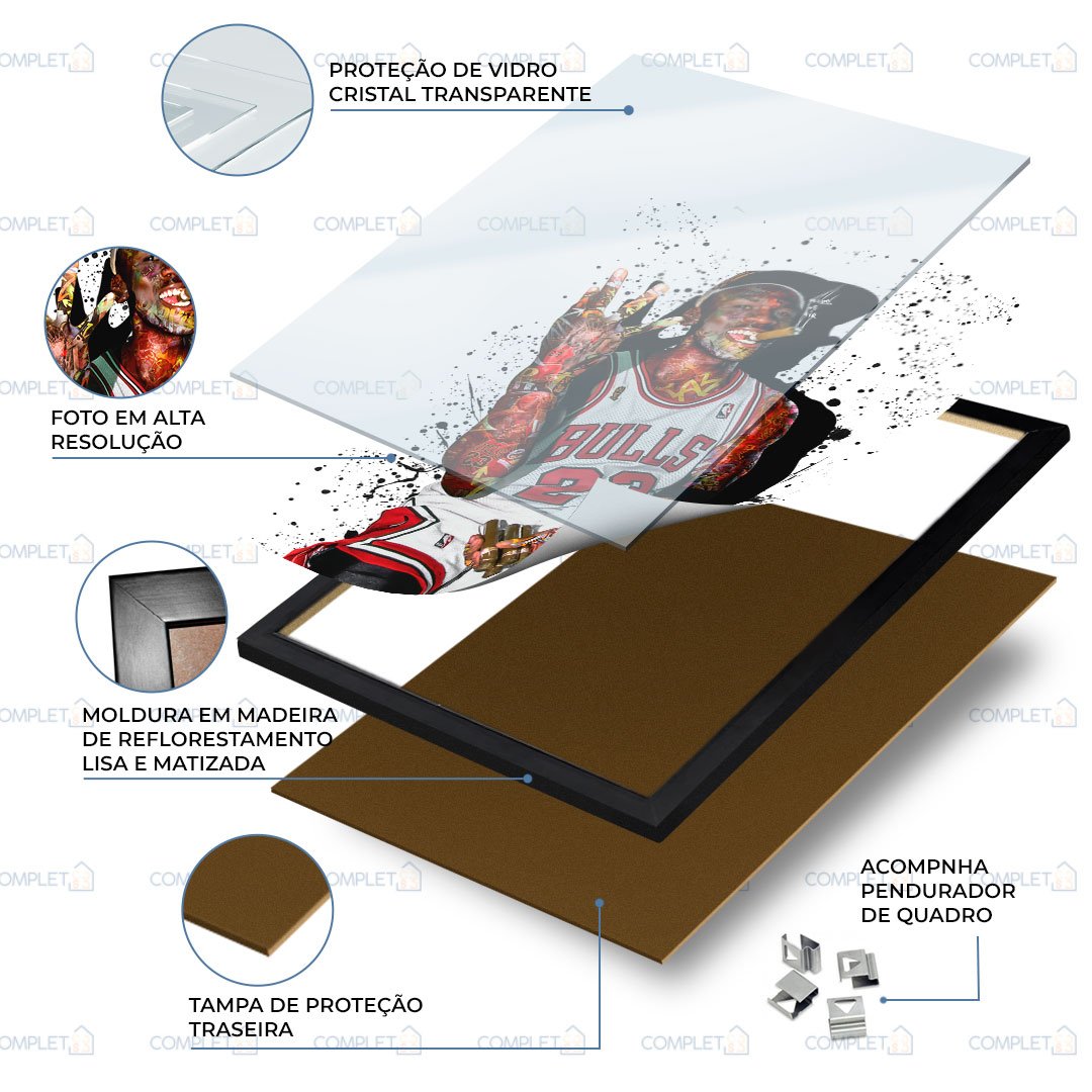Quadro Maicon Jordan Grafite Basquete Moldura e Vidro - 4