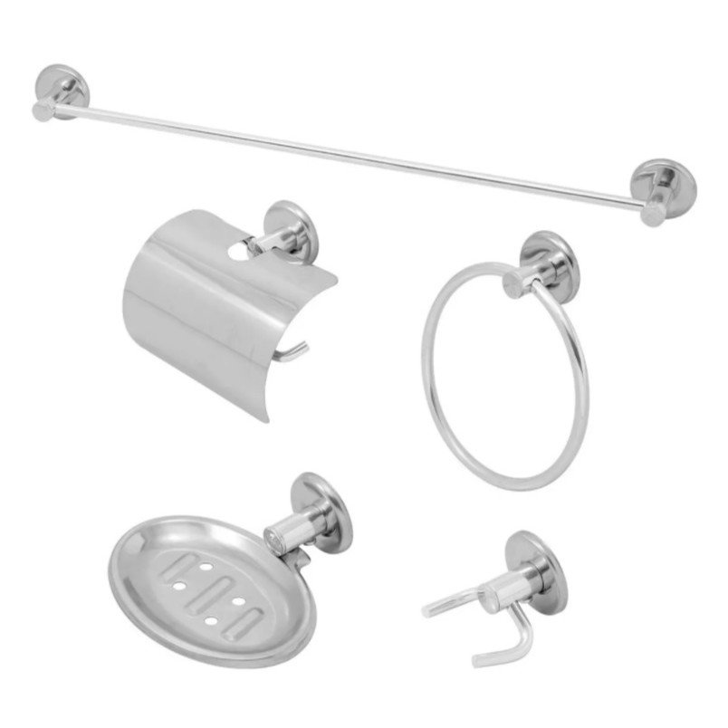 Kit Acessórios Para Banheiro Aço Inox 6 Peças Com Porta Shampoo Reto - 2