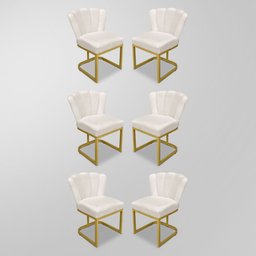 Kit 06 Cadeiras Flor Industrial Bege- Base de Ferro Dourado - 1