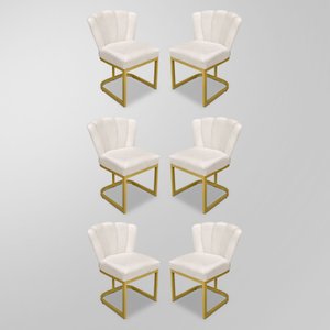 Kit 06 Cadeiras Flor Industrial Bege- Base de Ferro Dourado