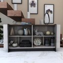 Ver imagem 2 de Balcão Buffet Balneário Camboriú 4 Portas 2 Prateleiras Off White/preto - Panorama Móveis