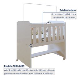 Conjunto Quarto de Bebê  100% MDF Mini Berço com Colchão e Cômoda 1 Porta 4 Gavetas - 6
