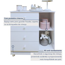 Conjunto Quarto de Bebê  100% MDF Mini Berço com Colchão e Cômoda 1 Porta 4 Gavetas - 12