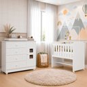 Ver imagem 1 de Conjunto Quarto de Bebê 100% MDF Mini Berço com Colchão e Cômoda 1 Porta 4 Gavetas Branco
