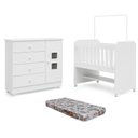 Ver imagem 2 de Conjunto Quarto de Bebê 100% MDF Mini Berço com Colchão e Cômoda 1 Porta 4 Gavetas Branco