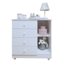 Conjunto Quarto de Bebê  100% MDF Mini Berço com Colchão e Cômoda 1 Porta 4 Gavetas - 16