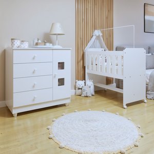 Conjunto Quarto de Bebê  100% MDF Mini Berço com Colchão e Cômoda 1 Porta 4 Gavetas
