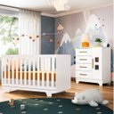 Ver imagem 1 de Conjunto Quarto de Bebê 100% MDF Mini Berço e Cômoda 1 Porta 4 Gavetas Branco