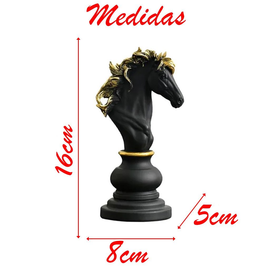 Decoração Peças De Xadrez Preto Rei Rainha E Cavalo Escultura Média Estátua - 2