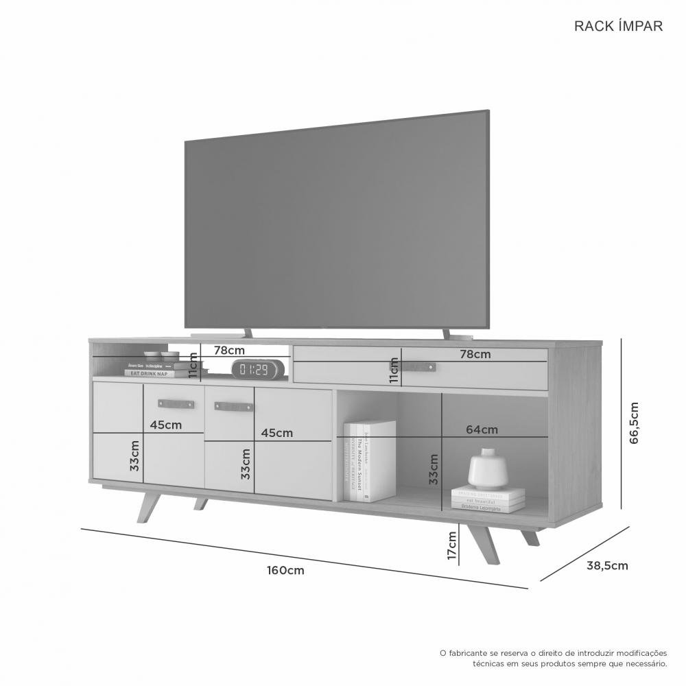 Rack para Tv até 65 Polegadas 2 Portas e 1 Gaveta Ímpar 1,60 Metros - Jcm Movelaria:cinamomo Off - 7