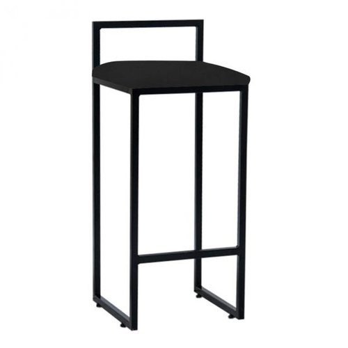 Kit 2 Banquetas Altas Bistô Bar em Aço Preto Assento Preto Corino - 3