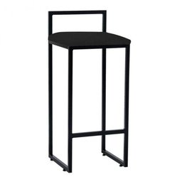 Kit 2 Banquetas Altas Bistô Bar em Aço Preto Assento Preto Corino - 3