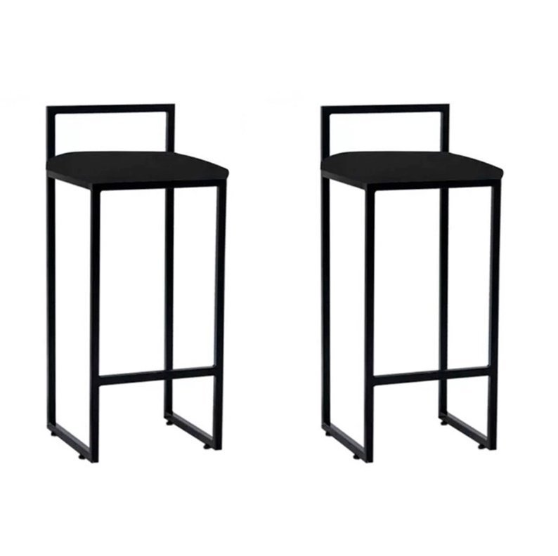 Kit 2 Banquetas Altas Bistô Bar em Aço Preto Assento Preto Corino - 1