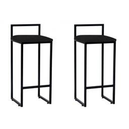 Kit 2 Banquetas Altas Bistô Bar em Aço Preto Assento Preto Corino - 1