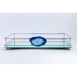 Bandeja Espelhada Fence Ágata Azul 10 X 20 Cm Cromada Hara - 1