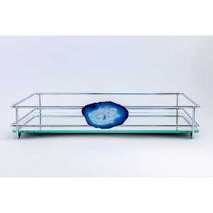 Bandeja Espelhada Fence Ágata Azul 10 X 20 Cm Cromada Hara