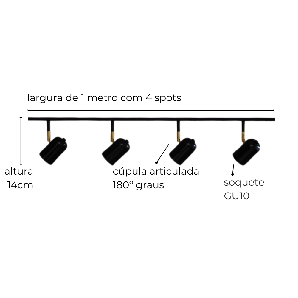 Trilho de Teto com 4 Spots Direcionáveis Ewa 1m - 2