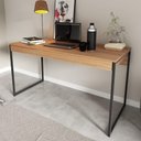 Ver imagem 1 de Mesa para Escritório Industrial com 1 Gaveta - Amêndoa/Preto