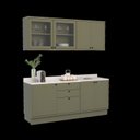 Ver imagem 3 de Cozinha Compacta Modulada 7 Portas 3 Gavetas 100% MDF 1 Tampo Sevilha Verde/Hill