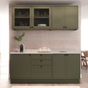 Ver imagem 2 de Cozinha Compacta Modulada 7 Portas 3 Gavetas 100% MDF 1 Tampo Sevilha Verde/Hill