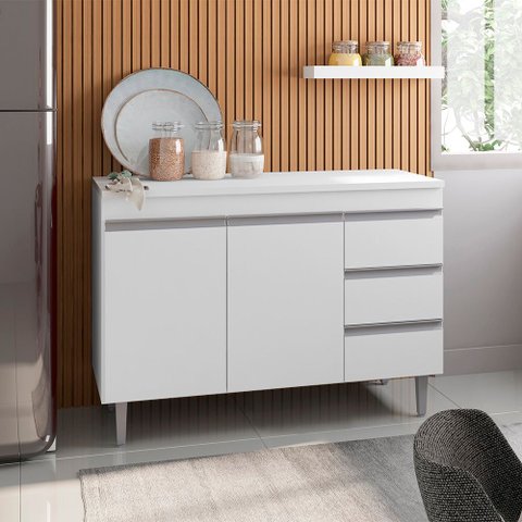Balcão Cozinha com Tampo 100cm 3 Gavetas Leticia A01 - D'rossi