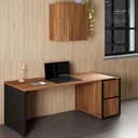 Ver imagem 1 de Mesa Escritório 1,70m C/ Balcão e Armário Aéreo 2 Portas F5 Cor:nogal com Preto