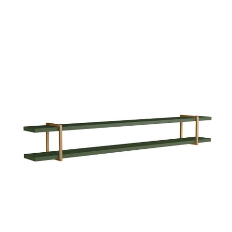 Prateleira Multiuso 260cm com Suporte em Metal 100% Mdf Cor:musgo com Dourado