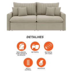 Sofá Cama Retrátil e Reclinável 200cm Madri Movenzo Estofados Corino - 12