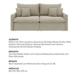 Sofá Cama Retrátil e Reclinável 200cm Madri Movenzo Estofados Corino - 11