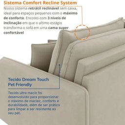 Sofá Cama Retrátil e Reclinável 200cm Madri Movenzo Estofados Corino - 7