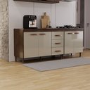 Ver imagem 1 de Kit 2 Balcões Modulados Gabinete Pia 120cm e Cooktop 70cm com Tampo Lisboa Fidelitá Noce/Off-White
