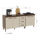 Ver imagem 4 de Kit 2 Balcões Modulados Gabinete Pia 120cm e Cooktop 70cm com Tampo Lisboa Fidelitá Noce/Off-White