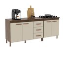 Ver imagem 2 de Kit 2 Balcões Modulados Gabinete Pia 120cm e Cooktop 70cm com Tampo Lisboa Fidelitá Noce/Off-White